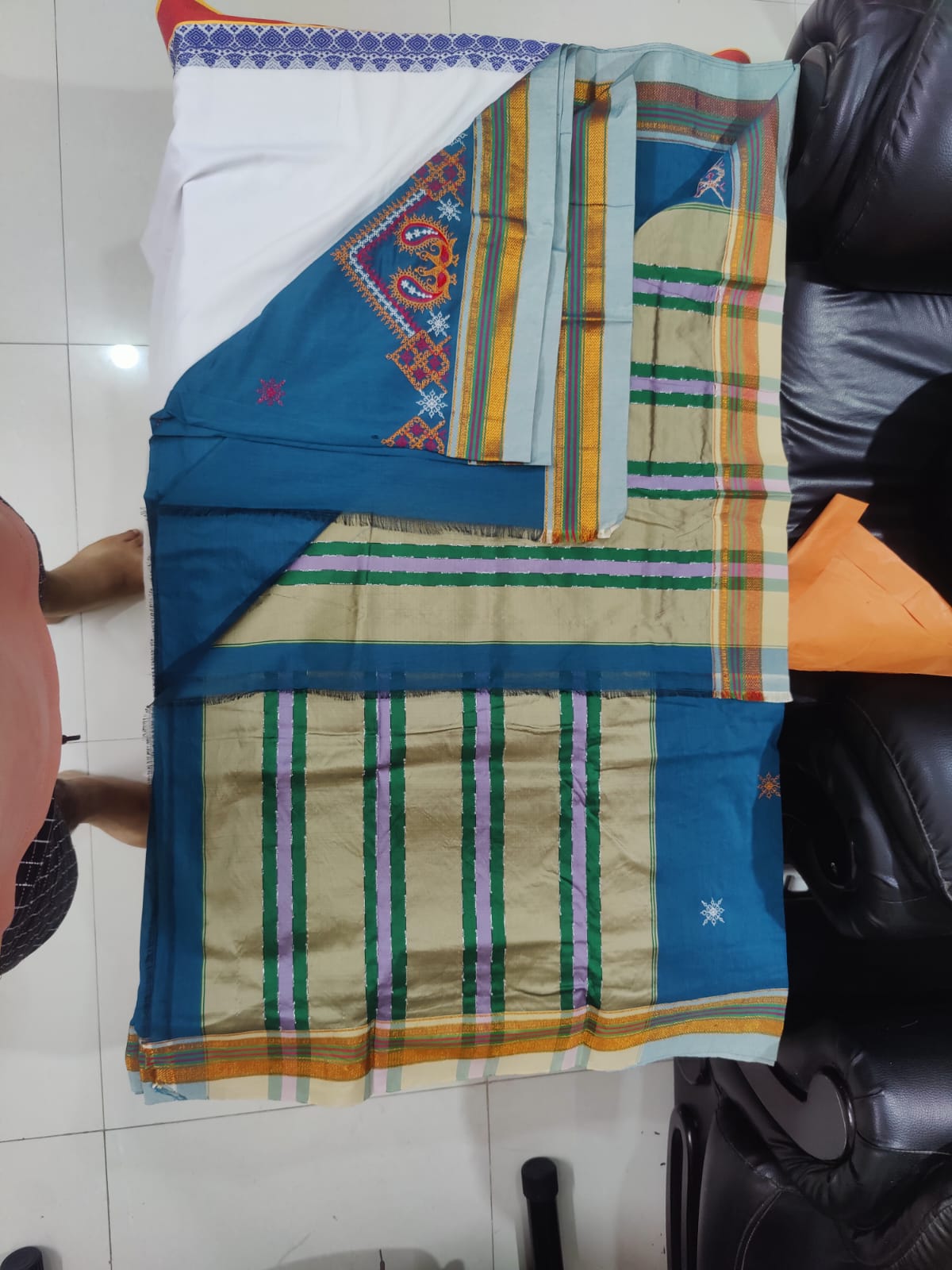 Blue striped-pallu saree