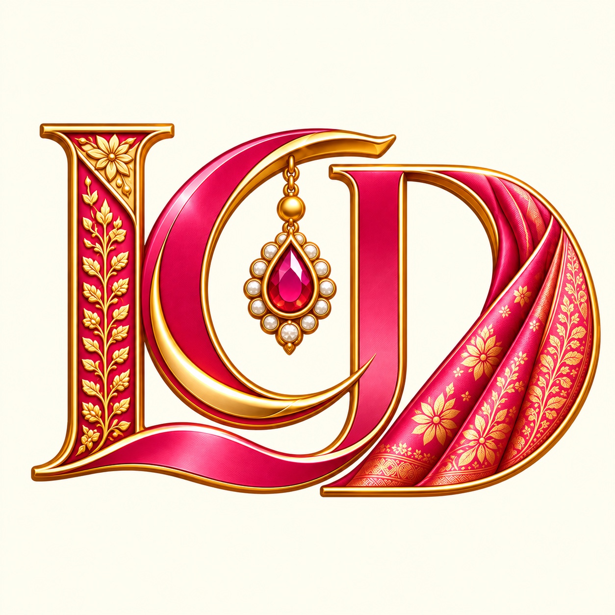 LCD master mark: rose and gold draped silk, floral detailing and a pendant